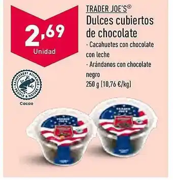 ALDI Trader joe's dulces cubiertos de chocolate oferta