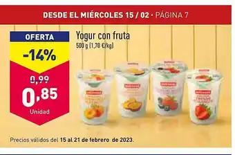 ALDI Yogur con fruta oferta