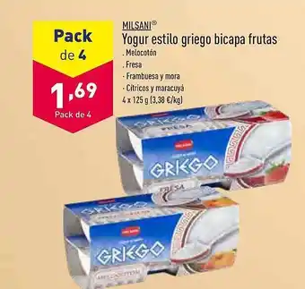 ALDI Milsani yogur estilo griego bicapa frutas oferta