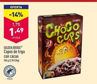 ALDI Golden bridge copos de trigo con cacao oferta