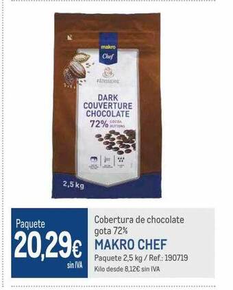 Makro Cobertura de chocolate gota 72% makro chef oferta