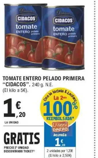 E.Leclerc Tomate Entero Pelado Primera "Cidacos" oferta