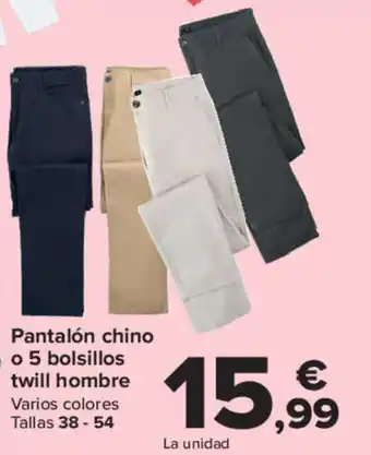 Carrefour Pantalón Chino o 5 Bolsillos Twill Hombre oferta