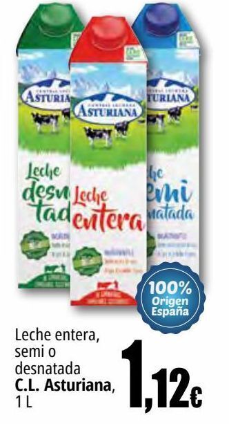 Unide Supermercados Leche entera, semi o desnatada c.l asturiana oferta