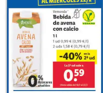 Lidl Bebida de Avena Con Calcio 1L oferta
