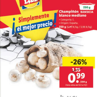 Lidl Champiñón Blanco Mediano oferta