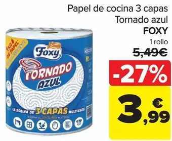 Carrefour Papel de cocina 3 capas tronado azul foxy oferta