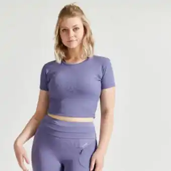 Decathlon Camiseta fitness crop top manga corta mujer domyos azul oferta