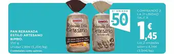 Hipercor 2a unidad -50% pan rebanada estilo artesano bimbo oferta