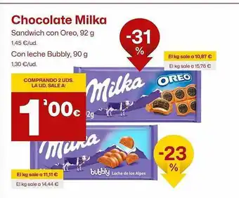 AhorraMas Chocolate milka sandwich con oreo con leche bubbly oferta