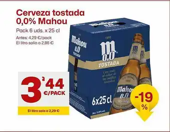 AhorraMas Cerveza tostada 0,0 mahou pack 6 oferta