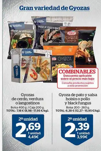La Sirena Gyozas de cerdo verdura o langostinos gyoza de pato y salsa hoisin o pollo y black fungus oferta