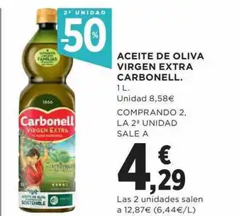 Hipercor 2a unidad -50% aceite de oliva virgen extra carbonell oferta