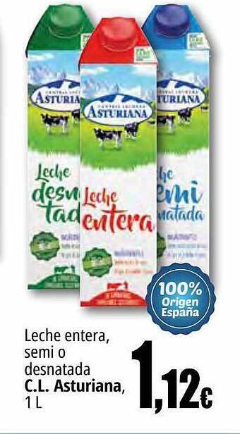 Unide Supermercados Leche entera semi o desnatada c.l. asturiana oferta