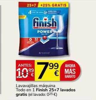 Supermercados Charter Lavavajillas máquina todo en 1 finish 25+7 lavados gratis oferta