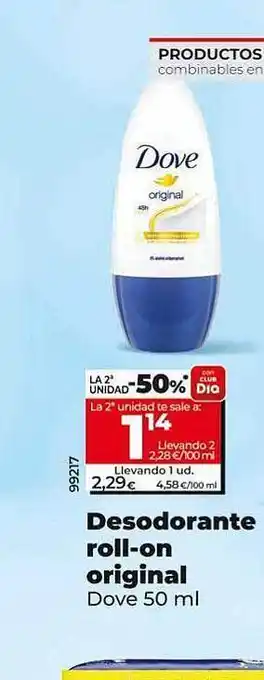 Dia Desodorante roll-on original dove oferta