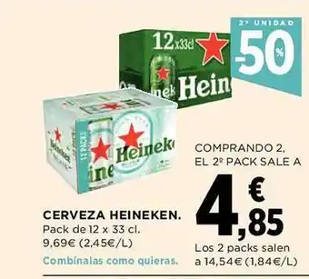 El Corte Inglés 2a unidad -50% cerveza heineken pack de 12 oferta