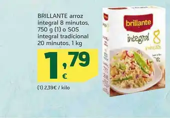 HiperDino Brillante arroz integral 8 minutos, o sos integral tradicional 20 minutos oferta