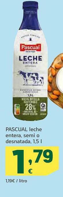 HiperDino Pascual leche entera semi o desnatada oferta