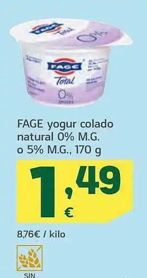 HiperDino Fage yogur colado natural 0% m.g. o 5% m.g. oferta