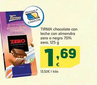 HiperDino Tirma chocolate con leche con almendra zero o negro 70% zero oferta