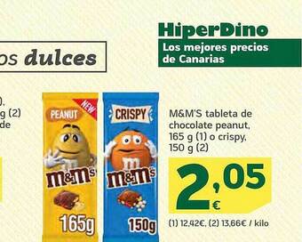 HiperDino M&m's tableta de chocolate peanut o crispy oferta