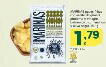 HiperDino Marinas papas fritas con aceite de girasol, pimienta y vinagre balsámico con anchoa y oliva negra oferta