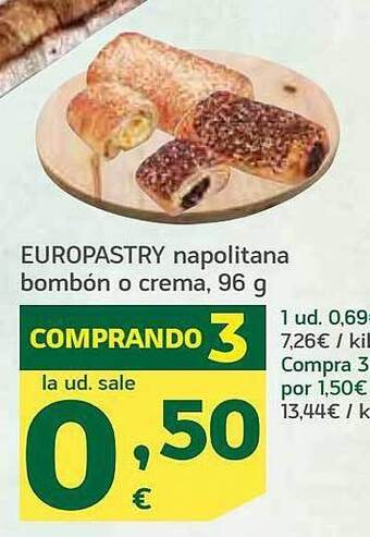 HiperDino Europastry napolitana bombón o crema oferta