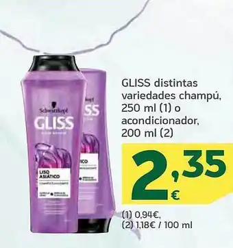 HiperDino Gliss distintas variedades champú o acondicionador oferta