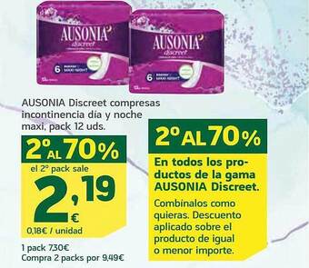 HiperDino Ausonia discreet compresas incontinencia dia y noche maxi oferta