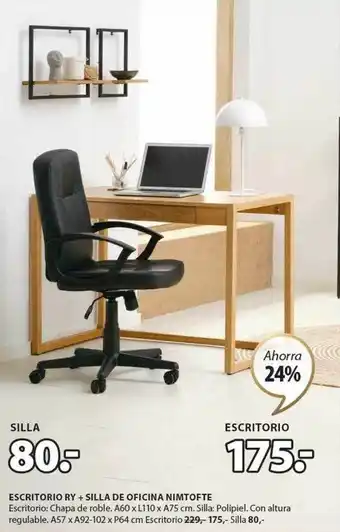 JYSK Escritorio ry + silla de oficina nimtofte oferta