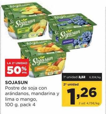 Alimerka La 2a unidad 50% dto. sojasun postre de soja con arándanos, mandarina y lima o mango oferta