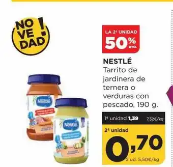 Alimerka La 2a unidad 50% dto nestlé tarrito de jardinera de ternera o verduras con pescado oferta