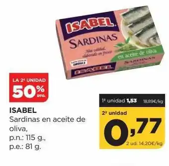 Alimerka La 2a unidad 50% dto. isabel sardinas en aceite de oliva oferta