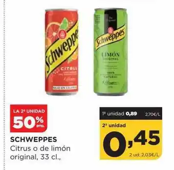 Alimerka La 2a unidad 50% dto. schweppes citrus o de limón original oferta
