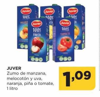 Alimerka Juver zumo de manzana, melocotón y uva, naranja, piña o tomate oferta