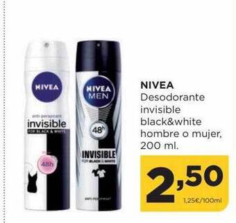 Alimerka Nivea desodorante invisible black&white hombre o mujer oferta