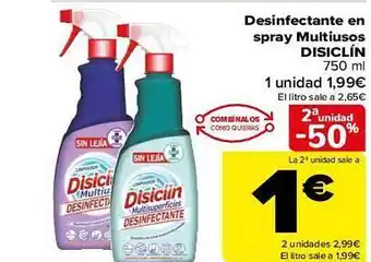 Carrefour 2a unidad -50% desinfectante en spray multiusos disiclin oferta