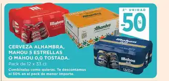 Hipercor Cerveza alhambra mahou estrellas o mahou tostada oferta