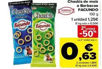 Carrefour 2a unidad -50% chaskis de maíz o barbacoa facundo oferta