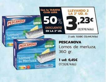 Supermercados Lupa 50% descuento en la 2a ud. pescanova lomos de merluza oferta
