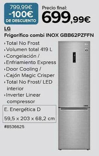 Costco Lg frigorífico combi inox gbb62pzffn oferta