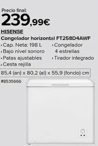 Costco Hisense congelador horizontal ft258d4awf oferta