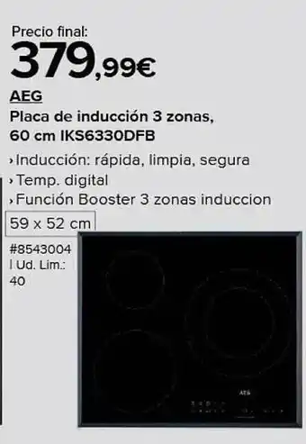 Costco Aeg placa de inducción 3 zonas 60 cm iks6330dfb oferta