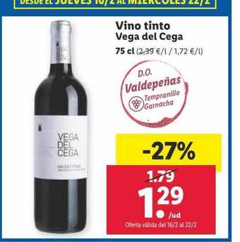 Lidl Vino tinto vega del cega oferta