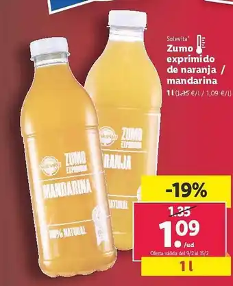 Lidl Solevita zumo exprimido de naranja - mandarina oferta