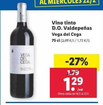 Lidl Vino tinto d.o. valdepeñas vega del cega oferta
