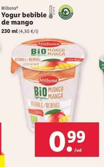 Lidl Milbona yogur bebible de mango oferta
