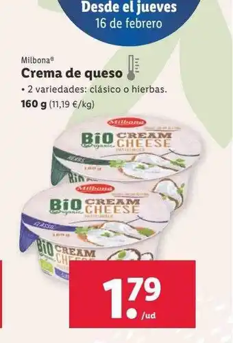 Lidl Milbona crema de queso oferta