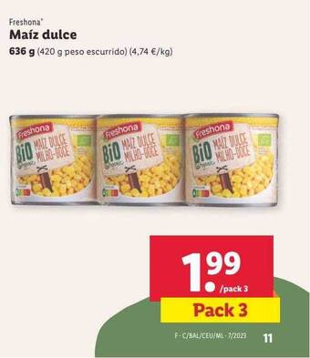 Lidl Freshona maíz dulce oferta